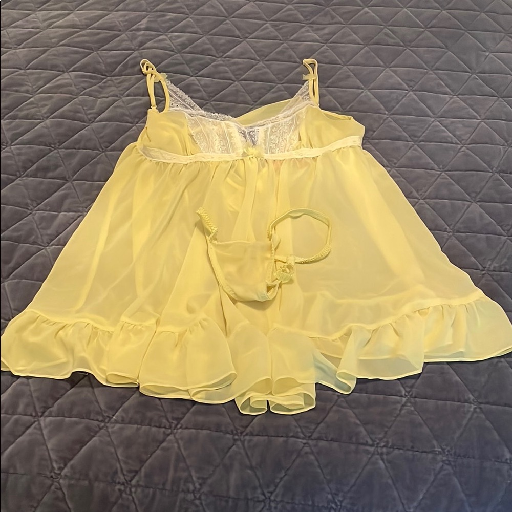 Betsey Johnson Yellow Chemise with Sheer Fabric and Lace Detail